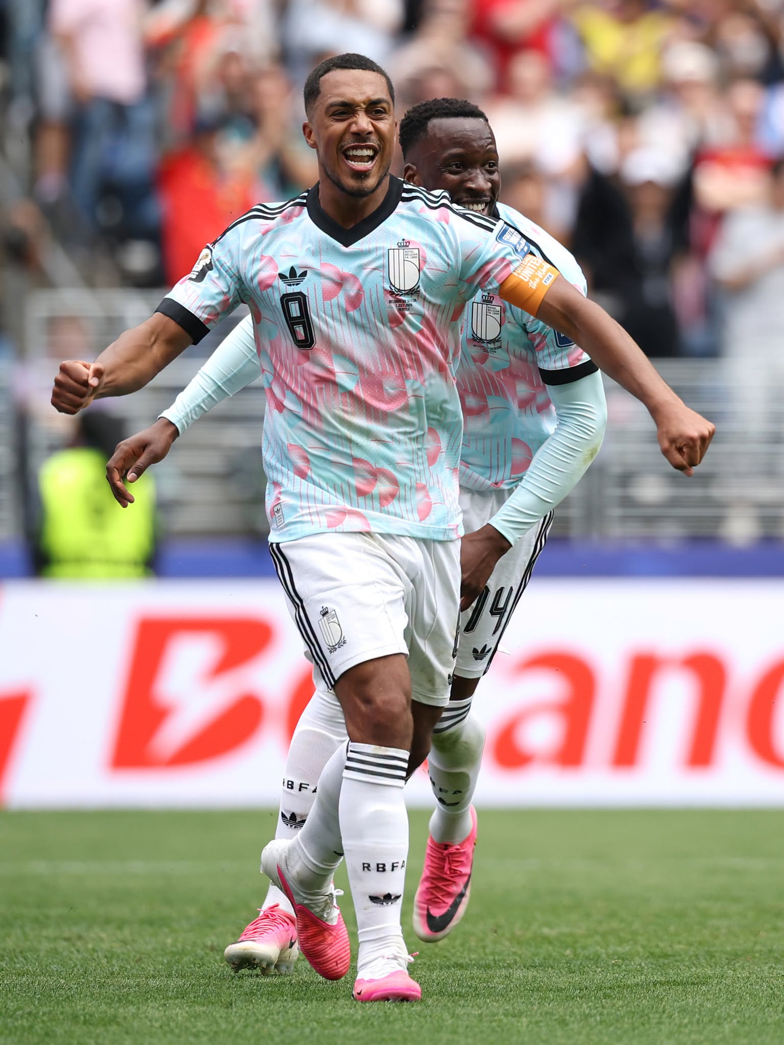 SEATTLE, WASHINGTON - JULY 01: Youri Tielemans #8 of Belgium celebrates scoring his team's second goal during the FIFA World Cup 2026 Round Of 32 match between Belgium and Senegal at Seattle Stadium on July 01, 2026 in Seattle, Washington. (Photo by Jared C. Tilton - FIFA/FIFA via Getty Images)