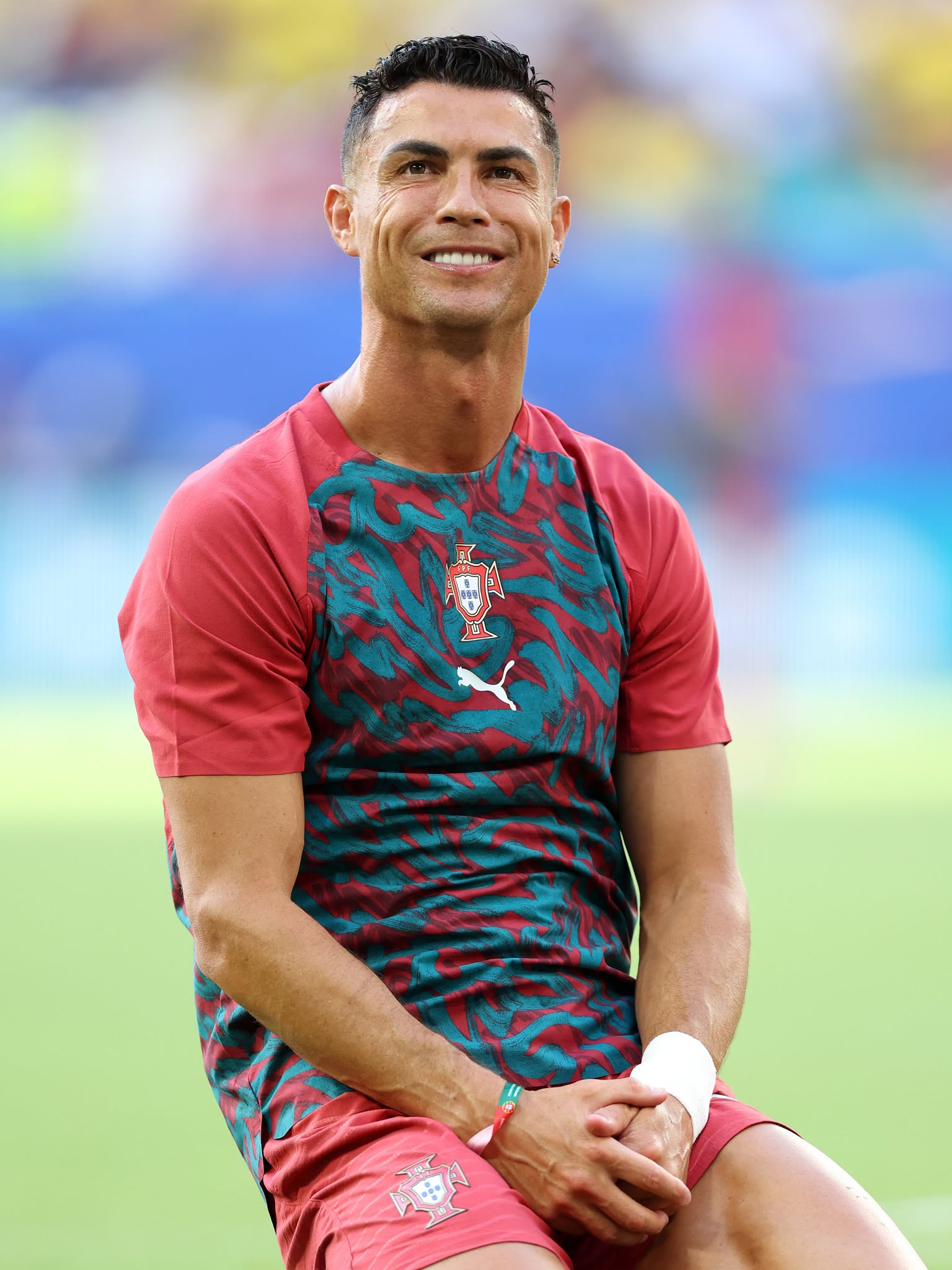 MIAMI GARDENS, FLORIDA - JUNE 27: Cristiano Ronaldo #7 of Portugal warms up ahead of the FIFA World Cup 2026 Group K match between Colombia and Portugal at Miami Stadium on June 27, 2026 in Miami Gardens, Florida. (Photo by Carmen Mandato - FIFA/FIFA via Getty Images)