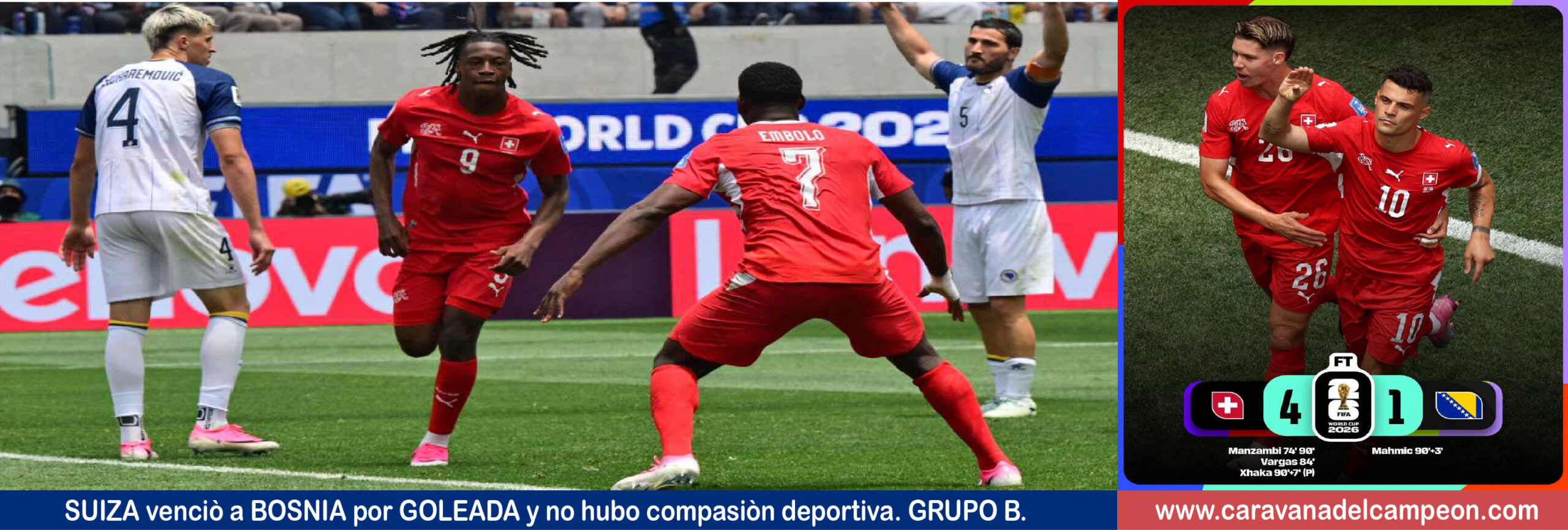 Suiza VS Bosnia Grupo B 2da. fecha Copa Mundial 2026