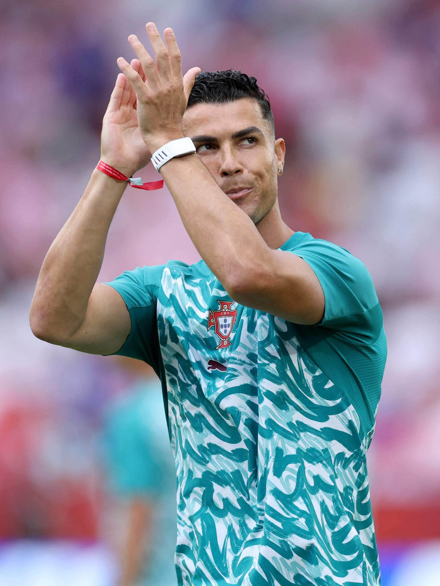 TORONTO, ONTARIO - JULY 02: Cristiano Ronaldo #7 of Portugal acknowledges fans before the FIFA World Cup 2026 Round of 32 match between Portugal and Croatia at Toronto Stadium on July 02, 2026 in Toronto, Ontario. (Photo by Dan Mullan/Getty Images)